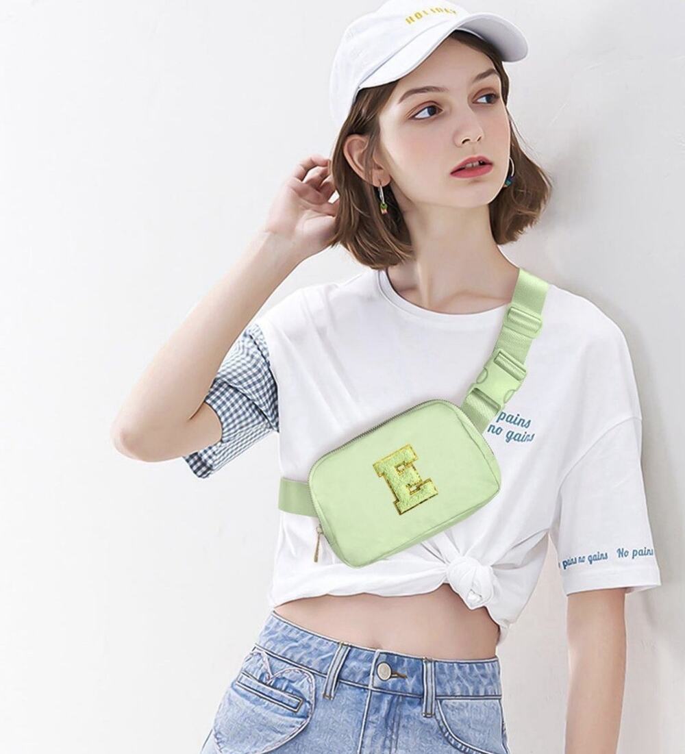 Fanny Pack Belt Bag Crossbody Monogramed E Mint Green New